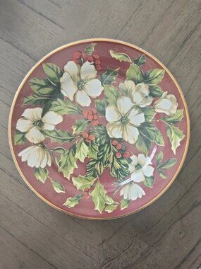 Vintage Excell Home Christmas Floral 22K Gold Trim Decorative Display Plate